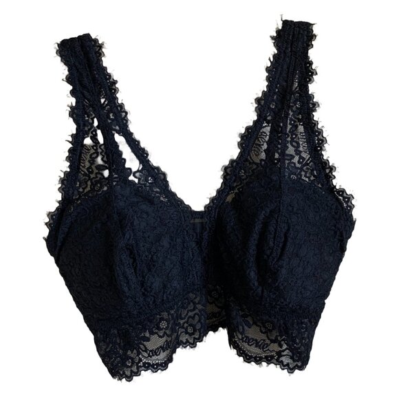 NWT AERIE Womens' Black Eyelash Lace Padded Plunge Bralette Sz Small DD - Picture 6 of 8